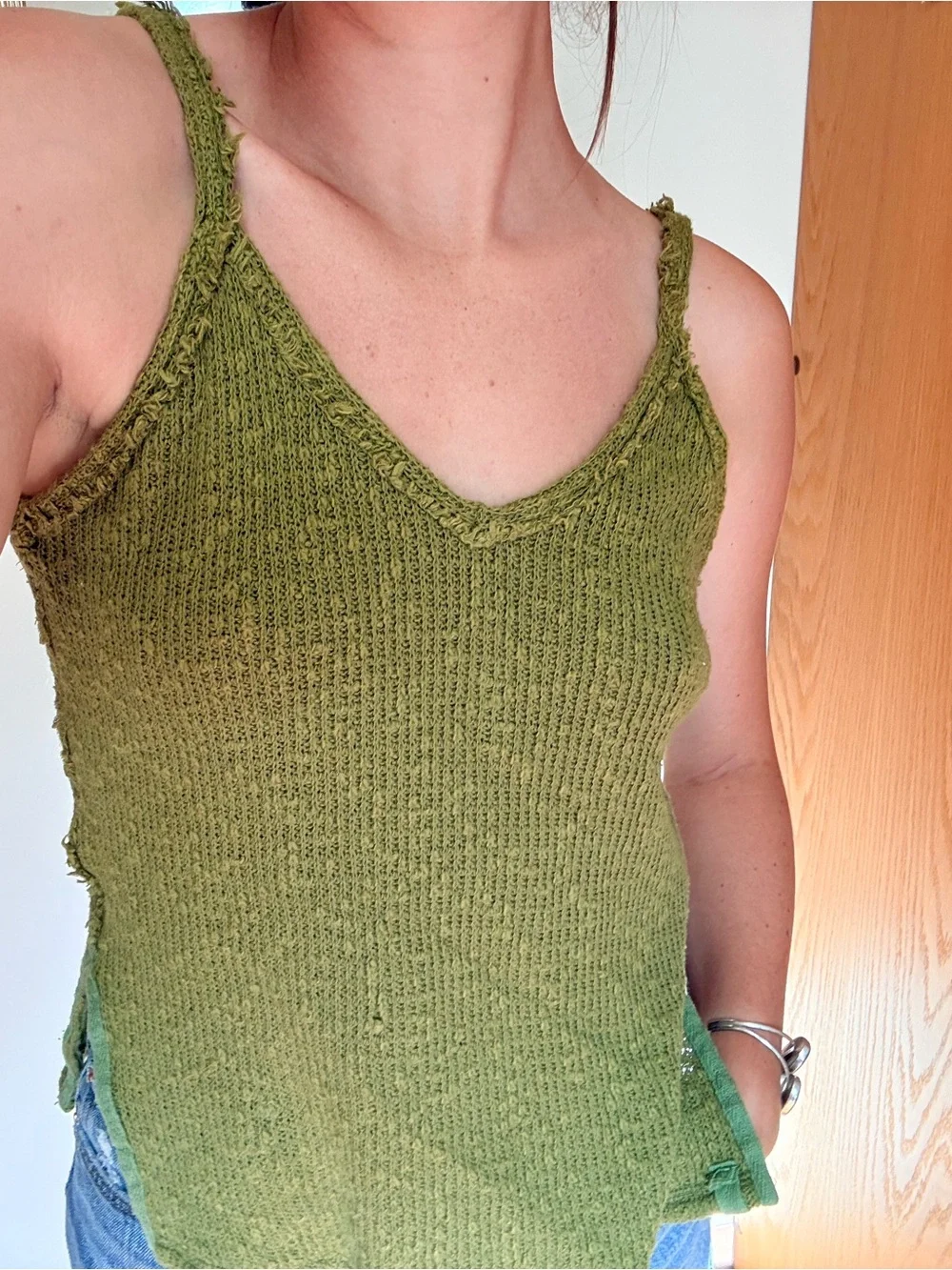 Free People Olive Knit Tank Top - ONE OF A KIND